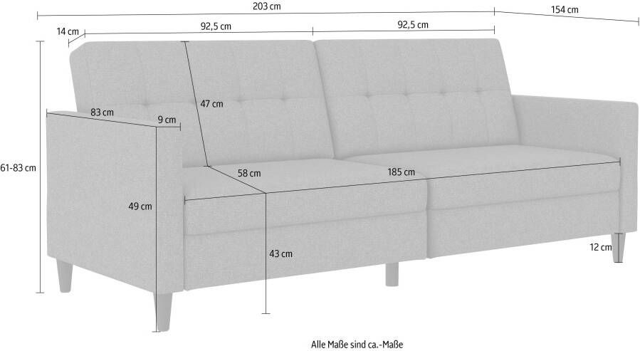 Dorel Home 3-zitsbank Hartford Slaapfunctie rugleuning 2-delig 3-voudig verstelbaar zithoogte 43 cm - Foto 10