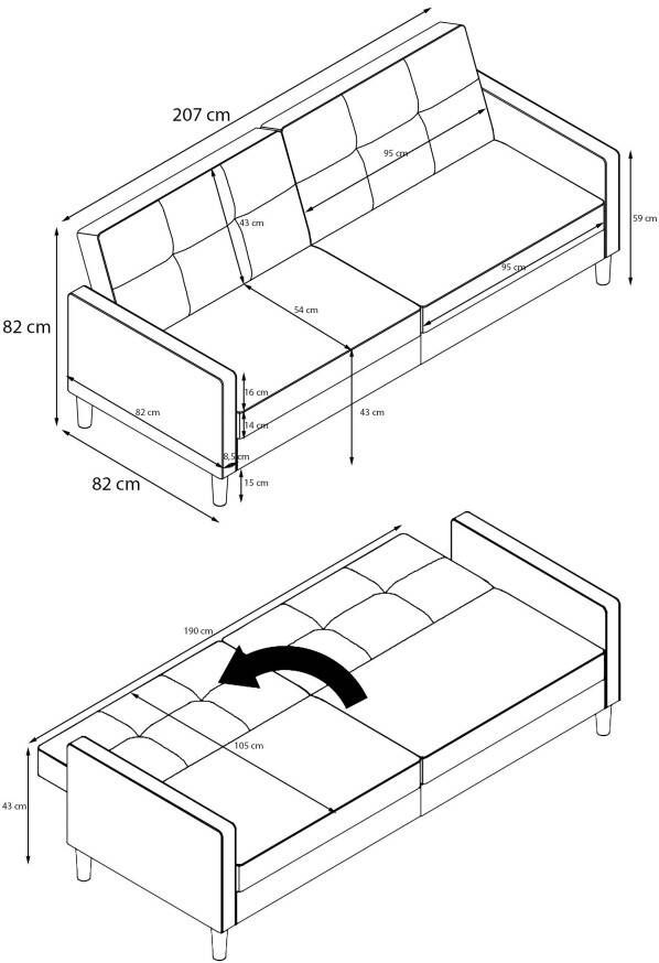 Dorel Home 3-zitsbank Lilly Bedfunctie rugleuning 3-voudig verstelbaar zithoogte 43 cm - Foto 10