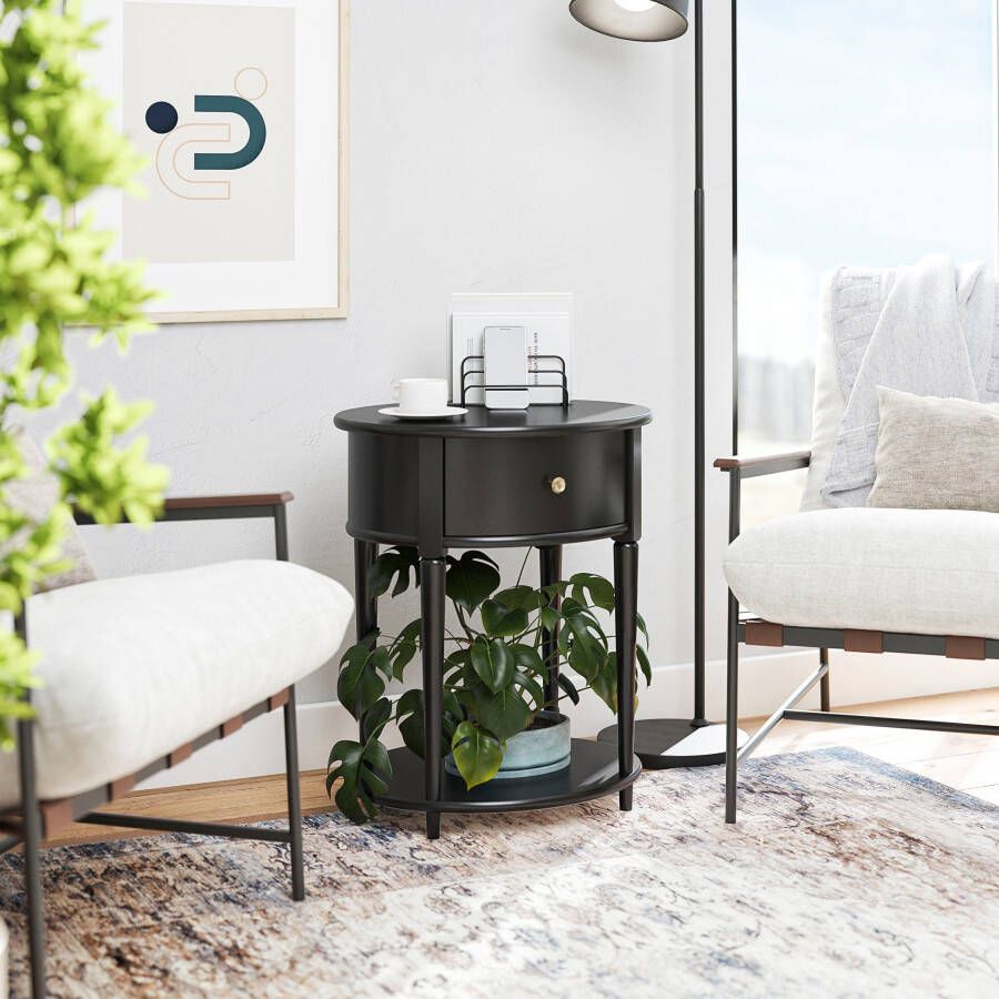 Dorel Home Bijzettafel Aurora met 1 lade en 1 plank breedte 55 cm hoogte 66 cm (1 stuk) - Foto 2