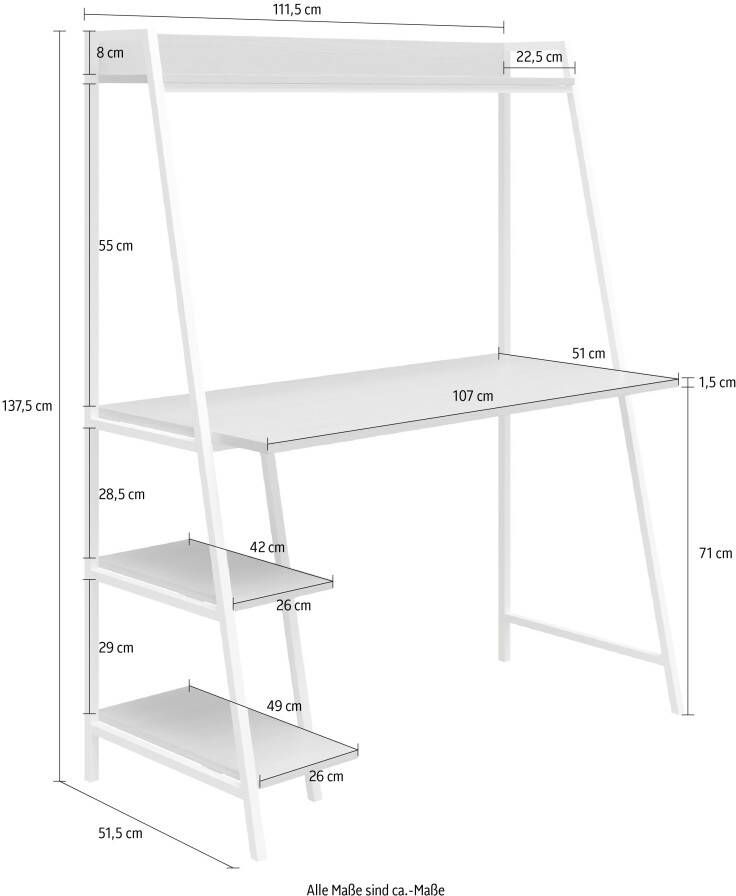 Dorel Home Bureau met kast Bushwick met 3 vaste planken onderstel van metaal hoogte 137 5 cm (1 stuk) - Foto 5