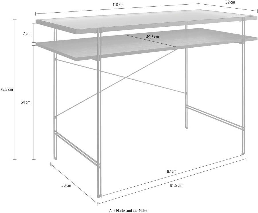 Dorel Home Bureau Wainwright Tafelblad van glas onderstel van metaal breedte 110 cm (1 stuk) - Foto 6