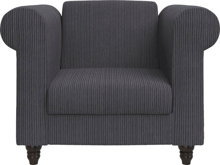 Dorel Home Chesterfield-fauteuil Felix II in breed ribfluweel met rugleuning 3-voudig verstelbaar benen massief hout zithoogte 46 cm - Foto 2