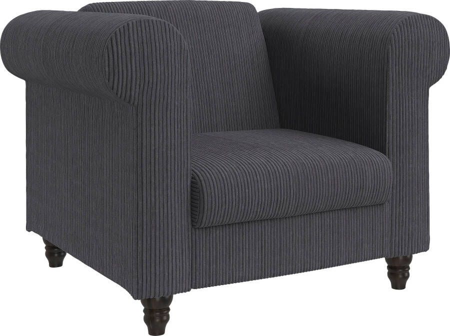 Dorel Home Chesterfield-fauteuil Felix II in breed ribfluweel met rugleuning 3-voudig verstelbaar benen massief hout zithoogte 46 cm - Foto 3