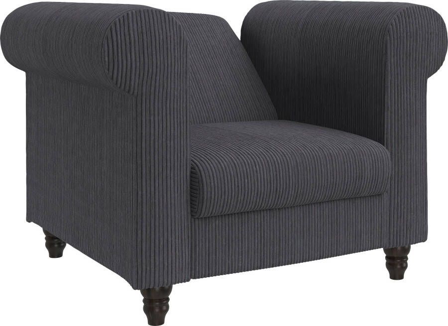 Dorel Home Chesterfield-fauteuil Felix II in breed ribfluweel met rugleuning 3-voudig verstelbaar benen massief hout zithoogte 46 cm - Foto 4