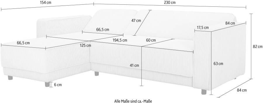 Dorel Home Hoekbank Allie slaapbank 230 cm met relaxfunctie in de rugleuning Slaapbank functie (108 194 5 cm) trendy ribfluweel of onderhoudsvriendelijk velours - Foto 5