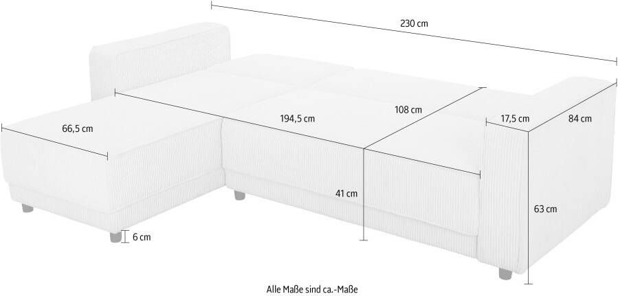 Dorel Home Hoekbank Allie slaapbank 230 cm met relaxfunctie in de rugleuning Slaapbank functie (108 194 5 cm) trendy ribfluweel of onderhoudsvriendelijk velours - Foto 3