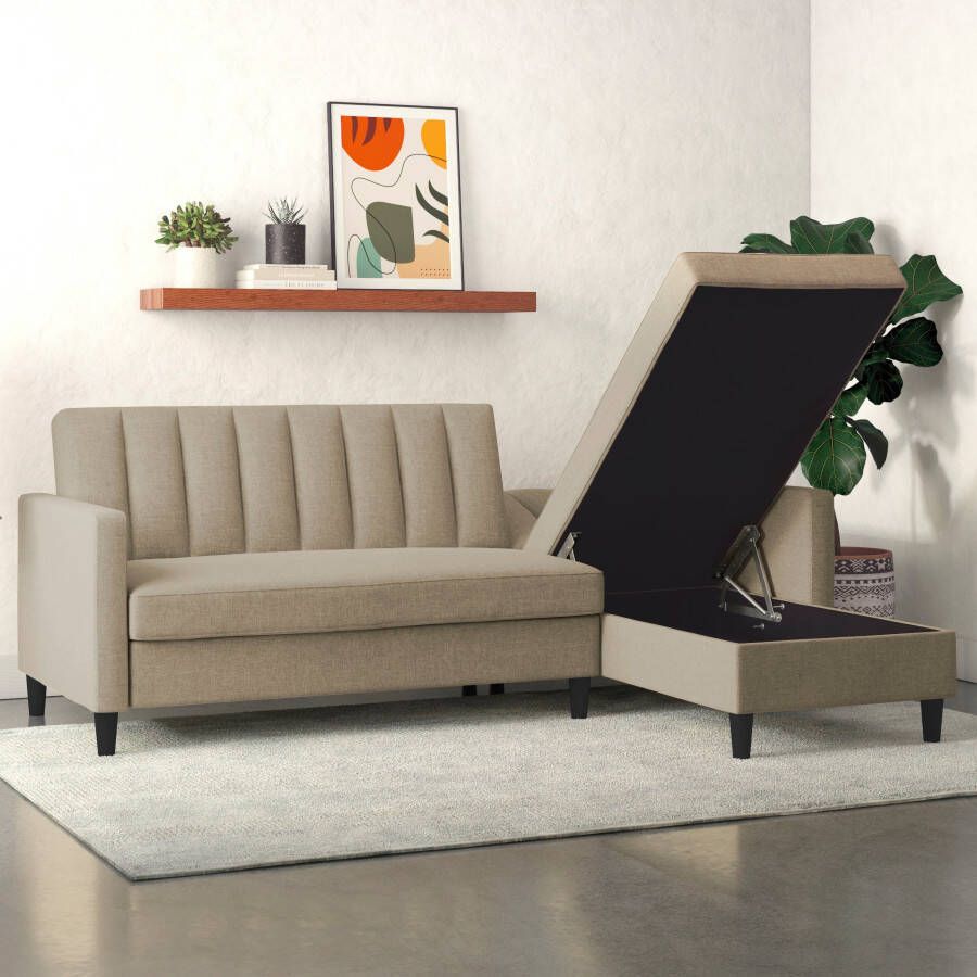 Dorel Home Hoekbank Celine L-vorm met bedfunctie en bergruimte. récamier aan beide kanten te monteren