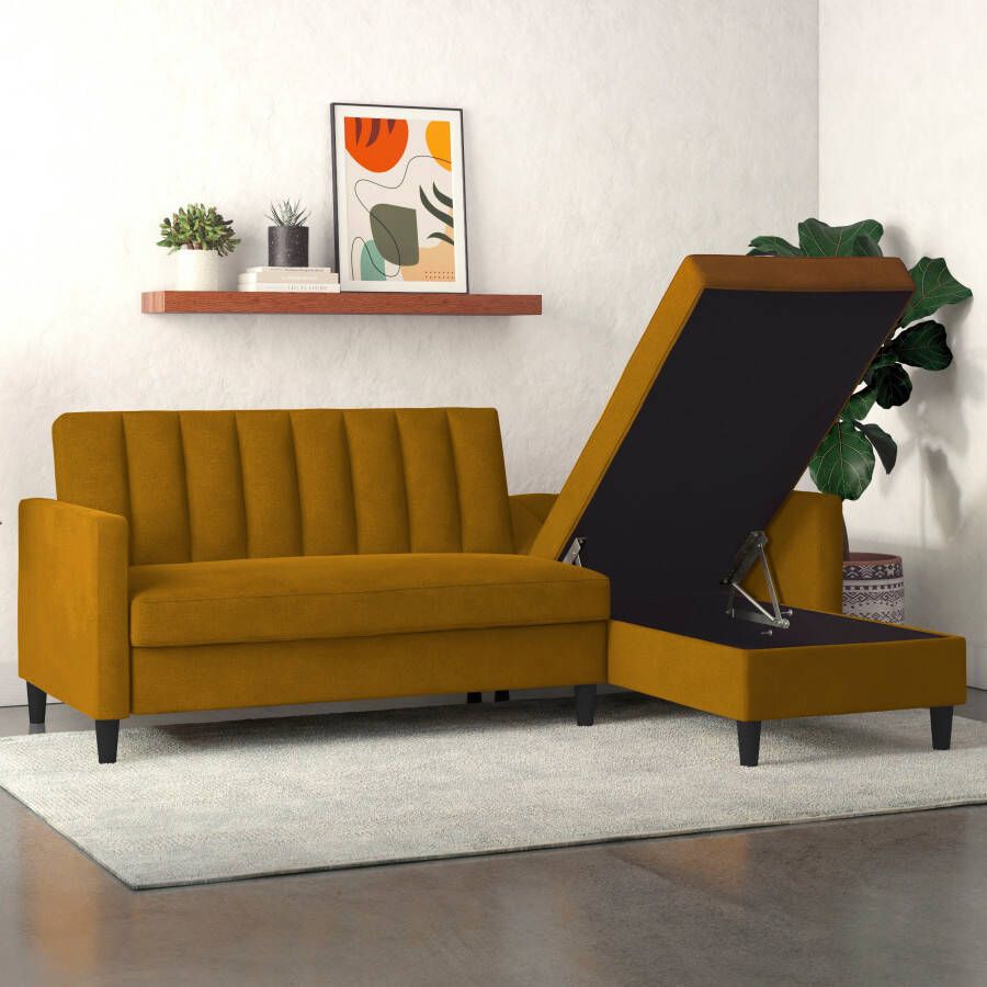 Dorel Home Hoekbank Celine L-vorm met bedfunctie en bergruimte. récamier aan beide kanten te monteren