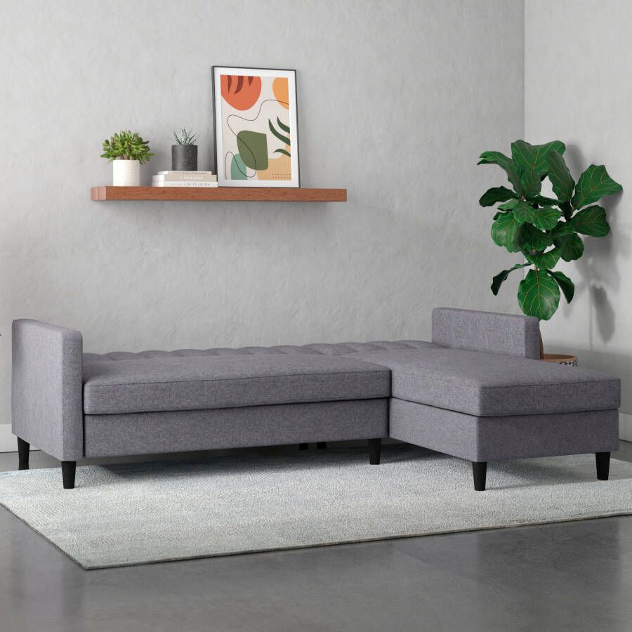 Dorel Home Hoekbank Celine L-vorm met bedfunctie en bergruimte. récamier aan beide kanten te monteren