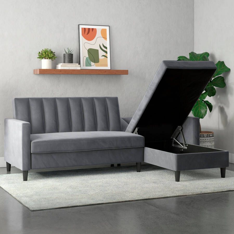 Dorel Home Hoekbank Celine L-vorm met bedfunctie en bergruimte. récamier aan beide kanten te monteren