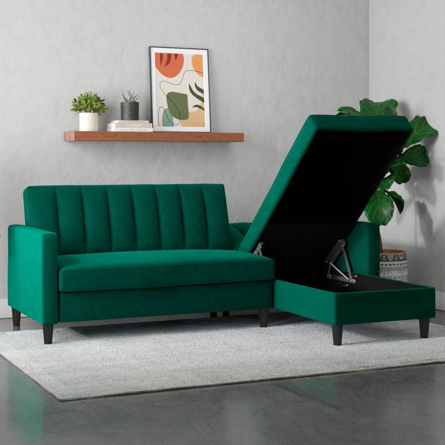 Dorel Home Hoekbank Celine L-vorm met bedfunctie en bergruimte. récamier aan beide kanten te monteren