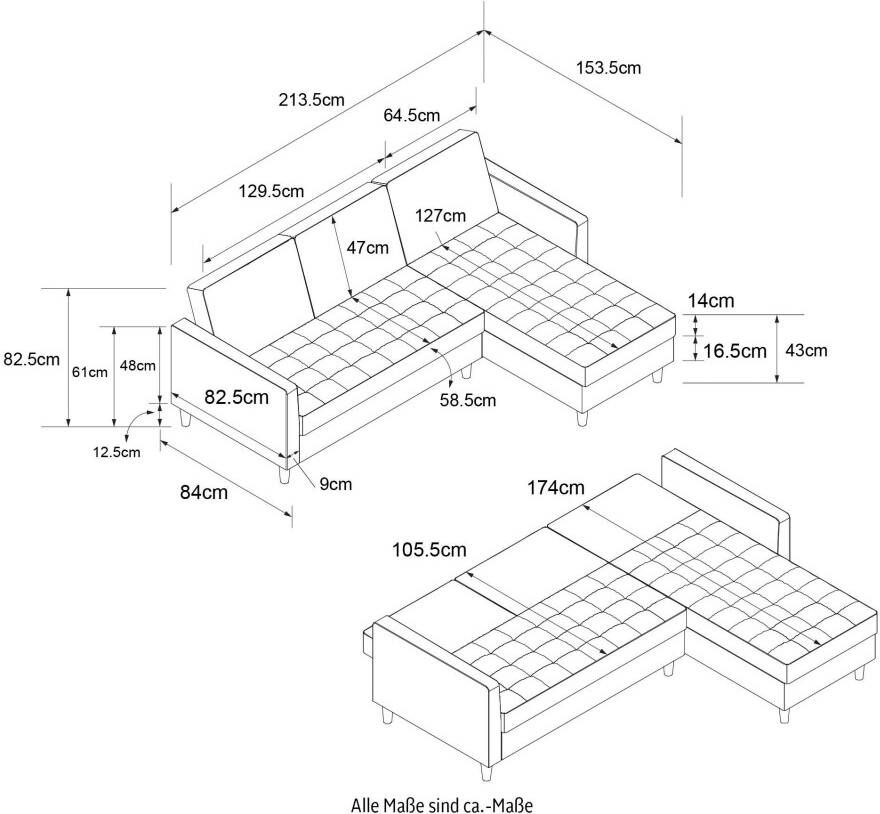 Dorel Home Hoekbank Presley L-vorm Hoekbank met bedfunctie en bergruimte verstelbare rugleuning - Foto 6