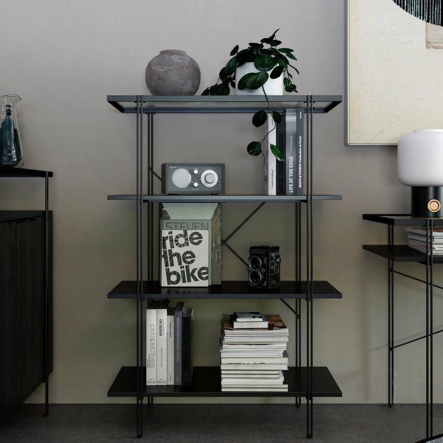 Dorel Home Ordnerrek Wainwright Bovenblad van glas breedte 79 5 cm hoogte 117 cm metalen stelling (1 stuk)