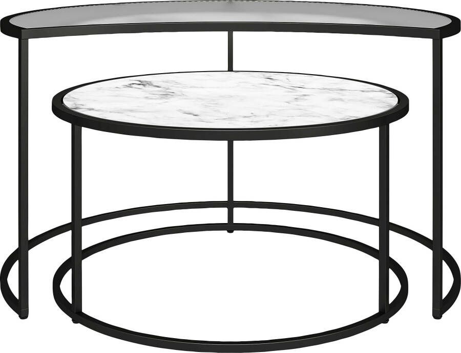 Dorel Home Salontafel Moon met bovenste tafelblad van geribbeld glas hoogte 45 cm (2 stuks) - Foto 8