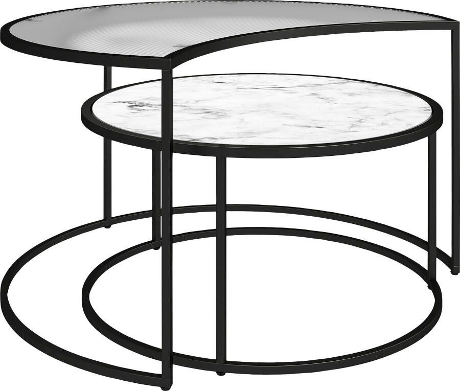 Dorel Home Salontafel Moon met bovenste tafelblad van geribbeld glas hoogte 45 cm (2 stuks) - Foto 5