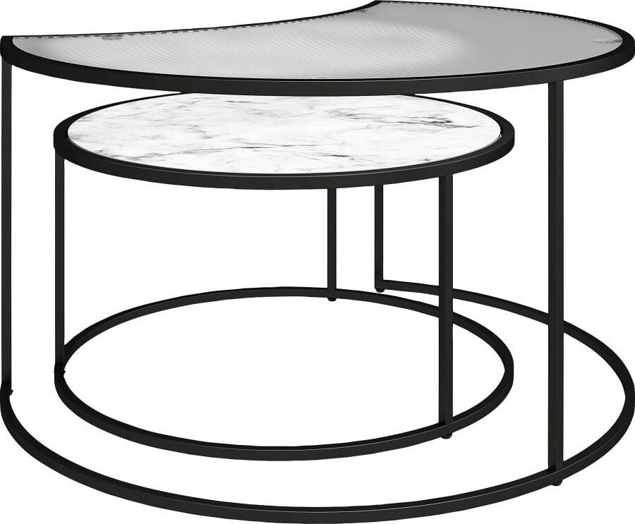 Dorel Home Salontafel Moon met bovenste tafelblad van geribbeld glas hoogte 45 cm (2 stuks) - Foto 6