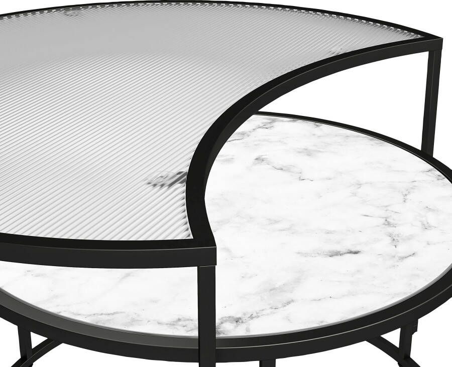 Dorel Home Salontafel Moon met bovenste tafelblad van geribbeld glas hoogte 45 cm (2 stuks) - Foto 7