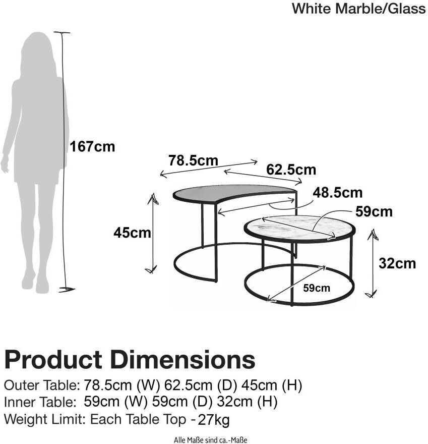 Dorel Home Salontafel Moon met bovenste tafelblad van geribbeld glas hoogte 45 cm (2 stuks) - Foto 4