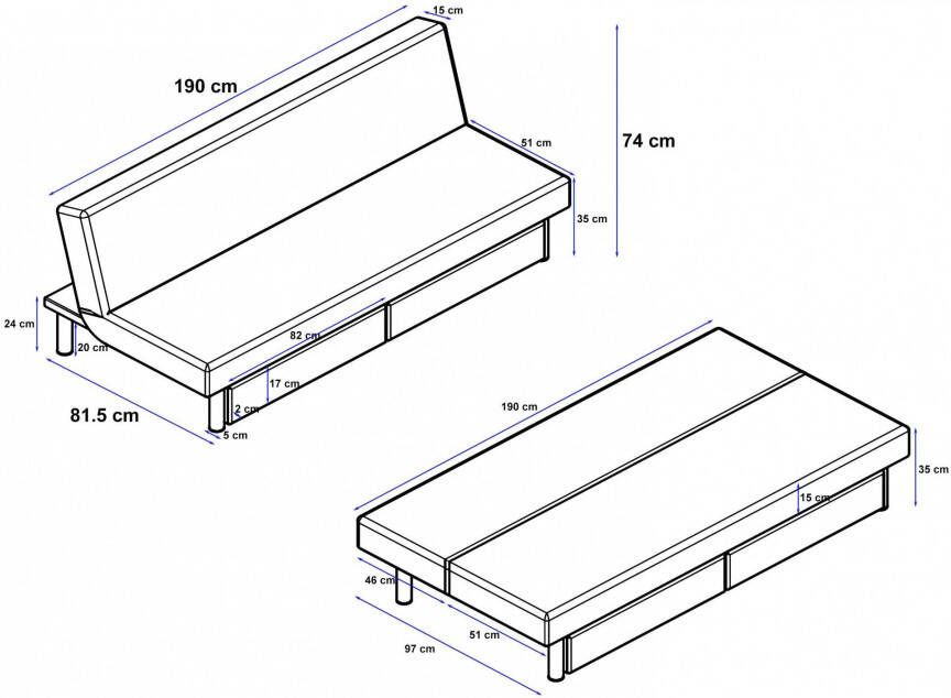 Notio Living Erica Futon met opbergruimte in antraciet microvezel - Foto 3