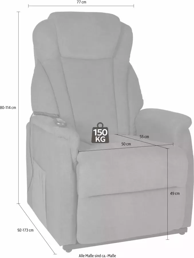 Duo Collection Relaxfauteuil Toronto XXL met elektrische opsteun en relaxfunctie tot 150 kg belastbaar pocketvering staalgolfondersteuning (set) - Foto 3