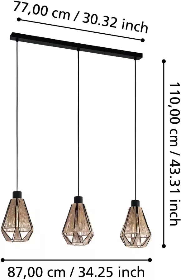 EGLO  Adwickle Hanglamp - E27 - 87 cm - Zwart Bruin - Foto 5