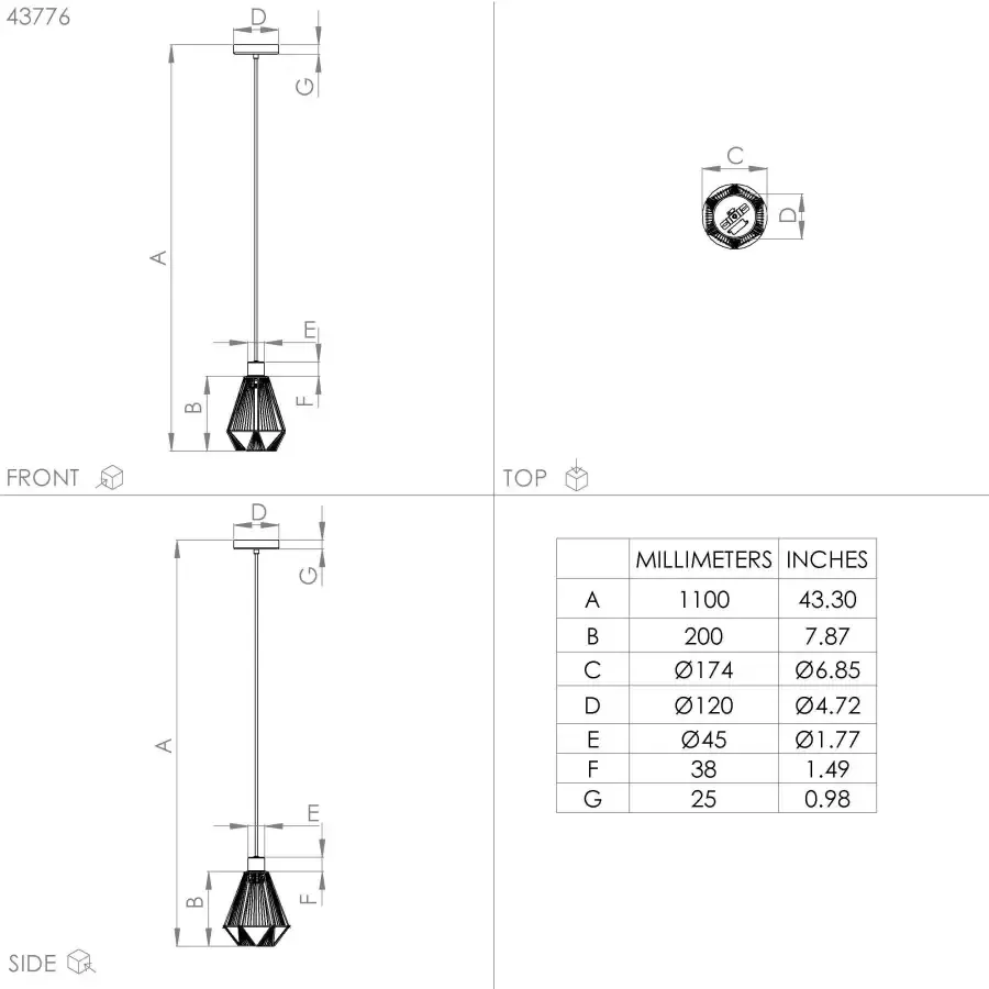 EGLO  Adwickle Hanglamp - E27 - 17 cm - Zwart Bruin - Foto 1