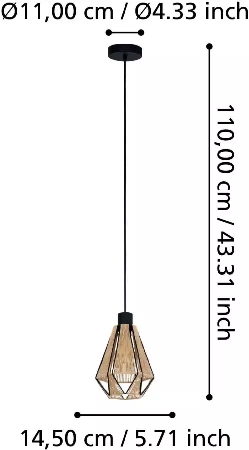 EGLO  Adwickle Hanglamp - E27 - 17 cm - Zwart Bruin - Foto 7