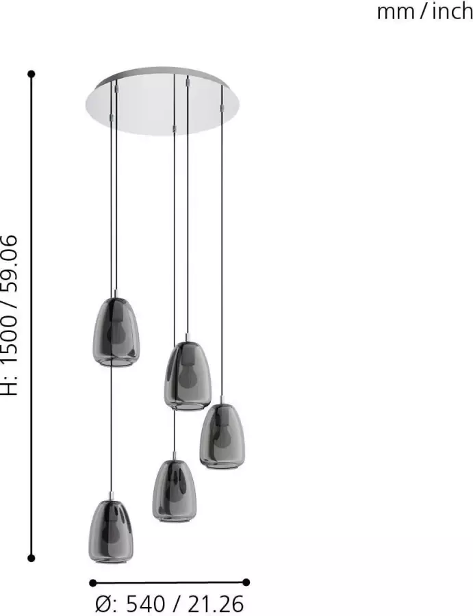 EGLO Hanglamp ALOBRASE chroom ø54 x h150 cm hanglamp eettafellamp keuken