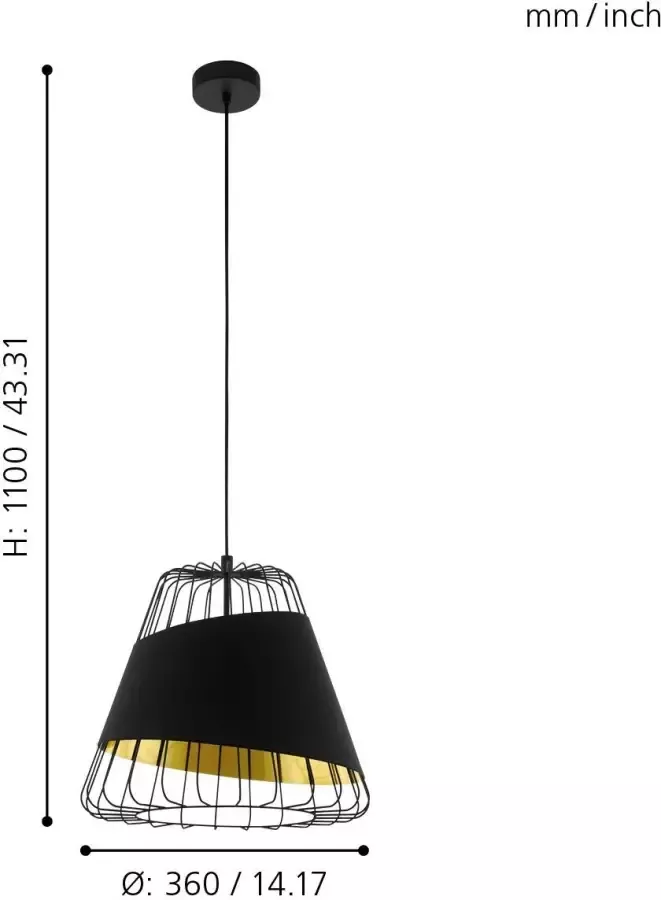 EGLO Hanglamp AUSTELL zwart ø36 x h110 cm excl. 1x e27 (elk max. 60 w) hanglamp - Foto 1