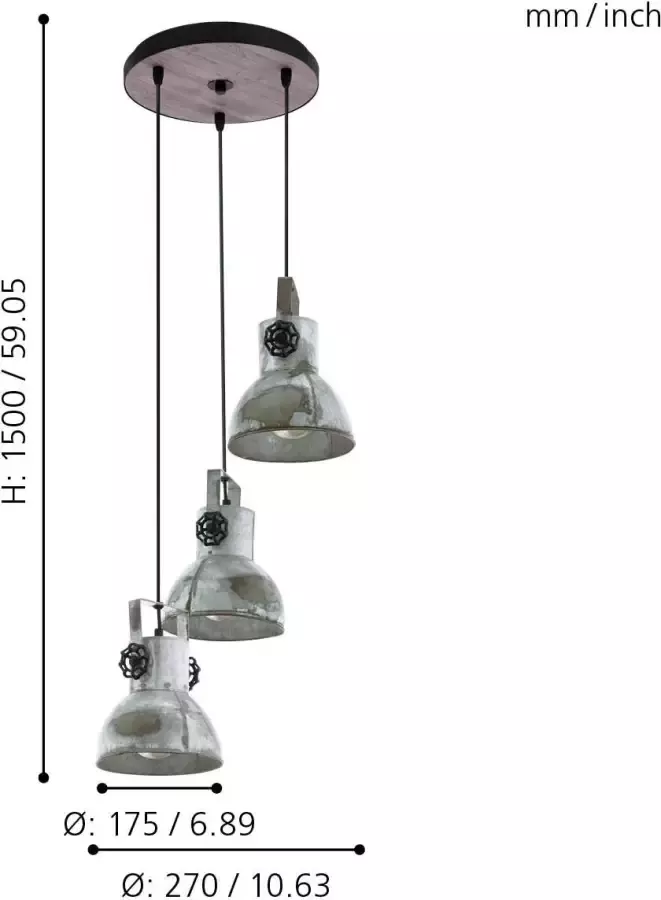 EGLO hanglamp Barnstaple 3-lichts bruin zwart grijs Leen Bakker - Foto 2