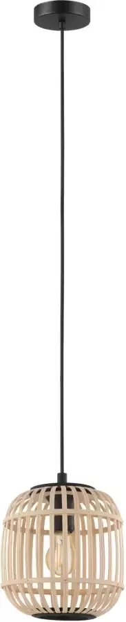 EGLO Hanglamp BORDESLEY zwart ø21 x h110 cm excl. 1x e27 (elk max. 28w) staal en hout - Foto 3