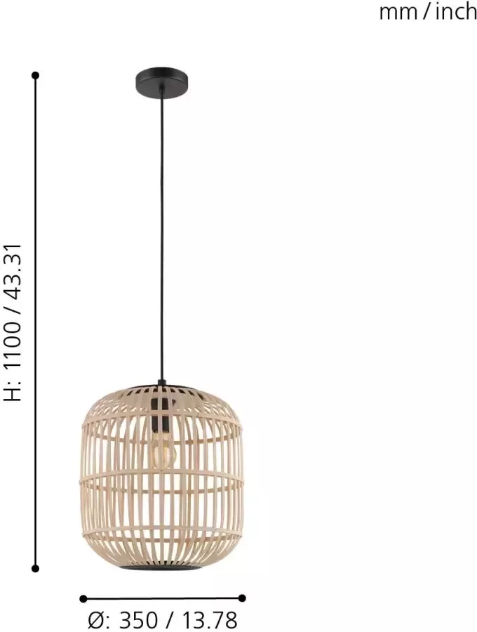EGLO Hanglamp BORDESLEY zwart ø35 x h110 cm excl. 1x e27 (elk max. 28w) staal en hout
