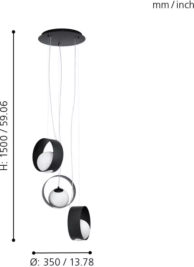 EGLO Camargo Hanglamp E14 Staal;Glas Zwart;Wit - Foto 2