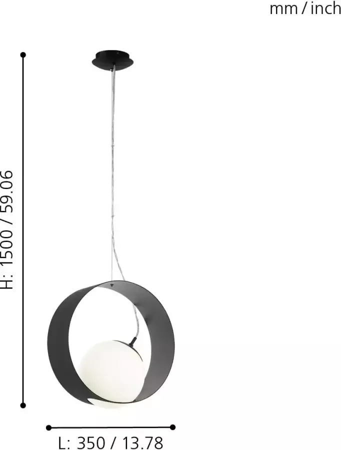 EGLO Camargo Hanglamp E27 Staal;Glas Zwart;Wit - Foto 1