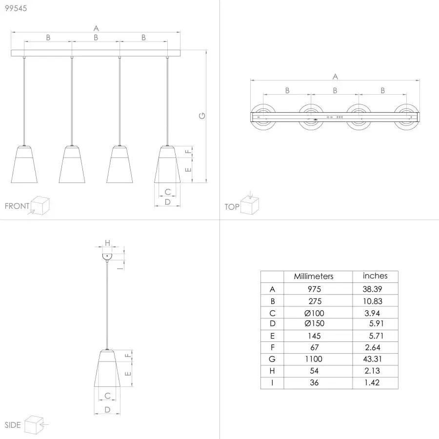 EGLO  Canterras Hanglamp - E27 - 97 5 cm - Zwart Grijs Wit