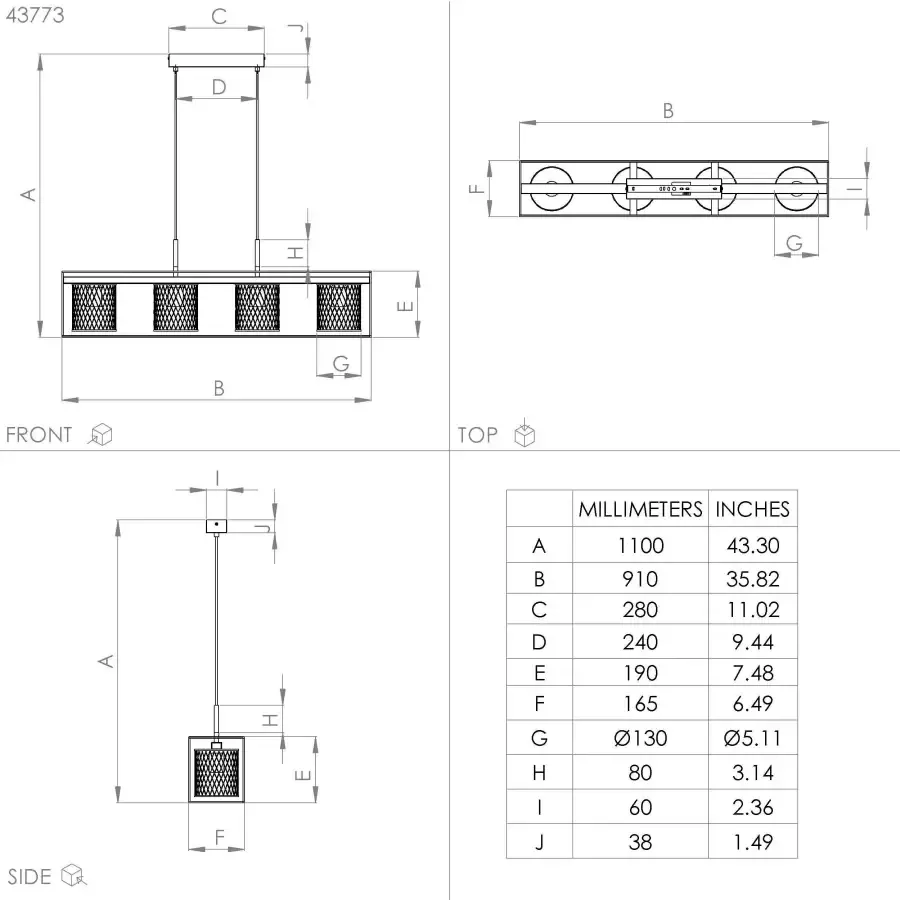 EGLO  Catterick Hanglamp - E27 - 91 cm - Zwart