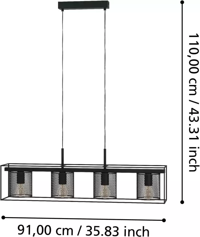 EGLO  Catterick Hanglamp - E27 - 91 cm - Zwart - Foto 2