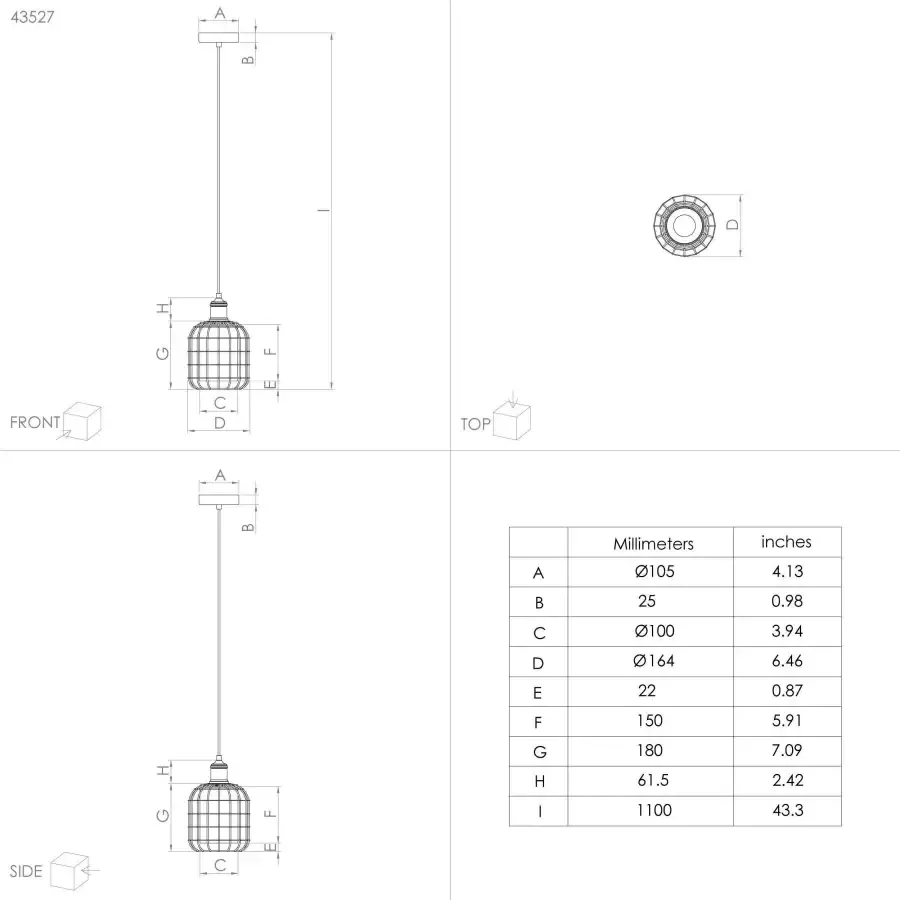 EGLO  Chisle Hanglamp - E27 - Ø 16 5 cm - Glas - Zwart Amber