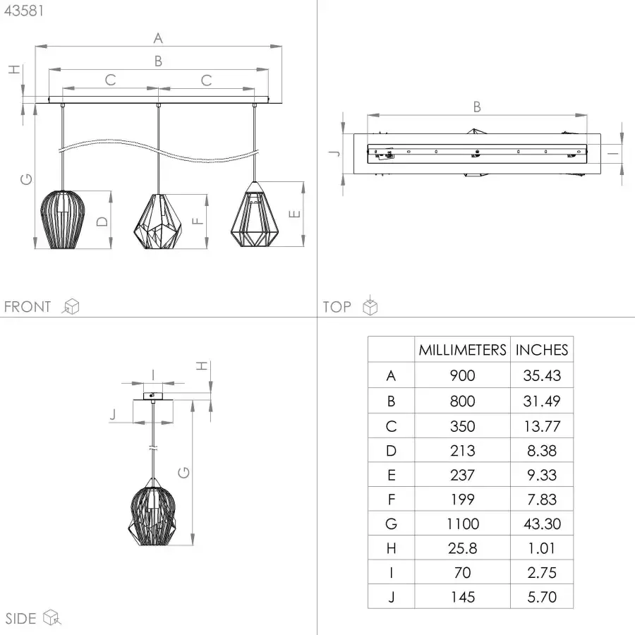 EGLO  Distaff Hanglamp - E27 - 90 cm - Zwart - Foto 1