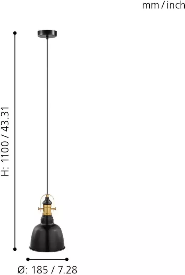 EGLO  Vintage Gilwell - Hanglamp - 1 Lichts - Zwart  Brons