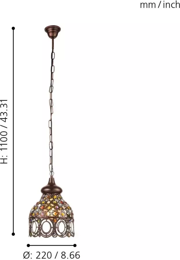 EGLO  Vintage Jadida - Hanglamp - 1 Lichts - Koperkleurig - Bont