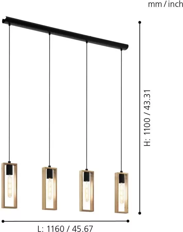 EGLO  Littleton Hanglamp - E27 - 116 cm - Zwart Bruin - Foto 2