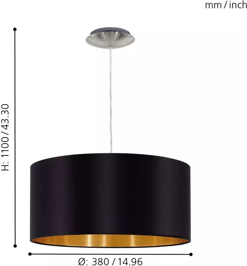 EGLO  Maserlo - Hanglamp - 1 Lichts - Ø38cm - Nikkel-Mat - Zwart  Goud
