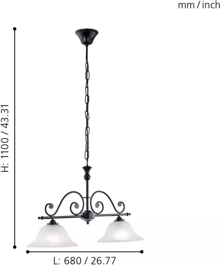 EGLO  Murcia - Hanglamp - 2 Lichts - Zwart - Wit - Foto 1