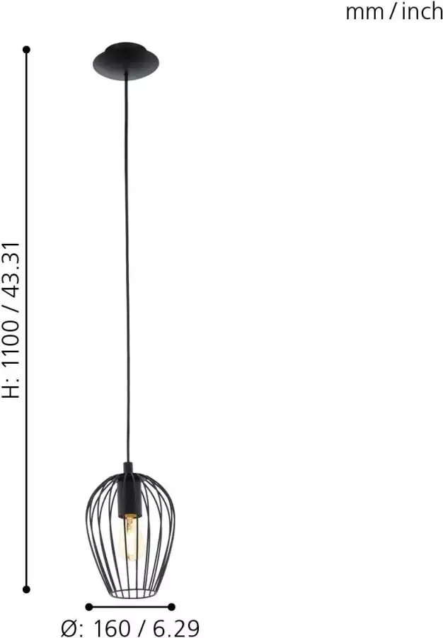 EGLO Newtown Hanglamp E27 Ø 16 cm Zwart