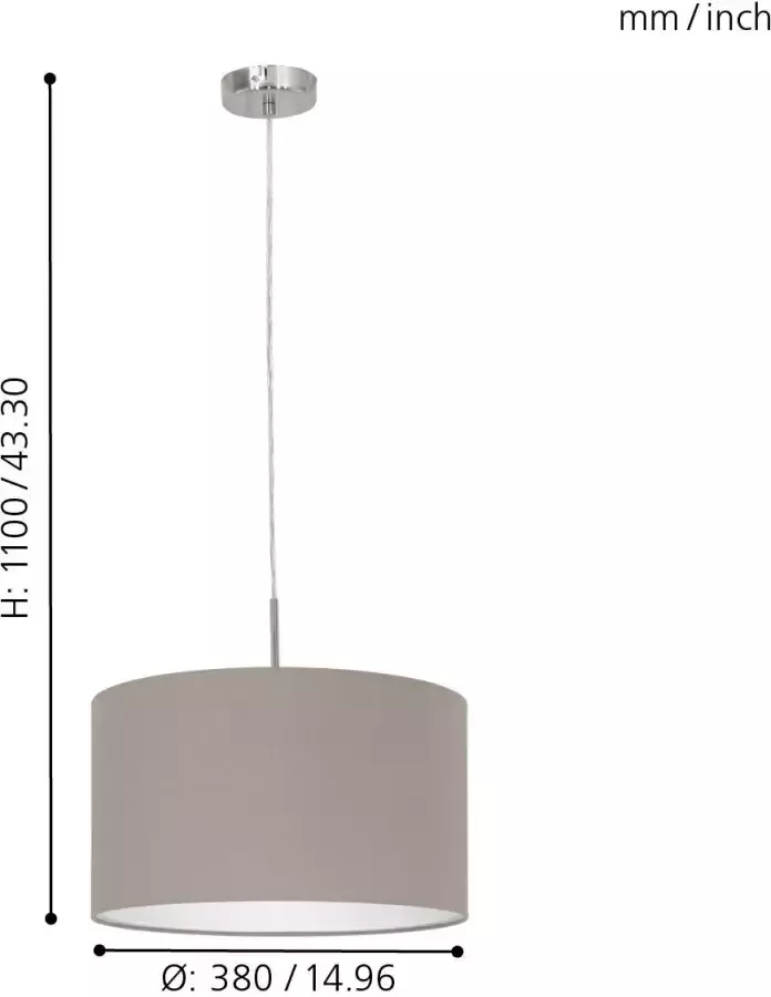 EGLO  Pasteri - Hanglamp - 1 Lichts - Ø38cm - Nikkel-Mat - Taupe