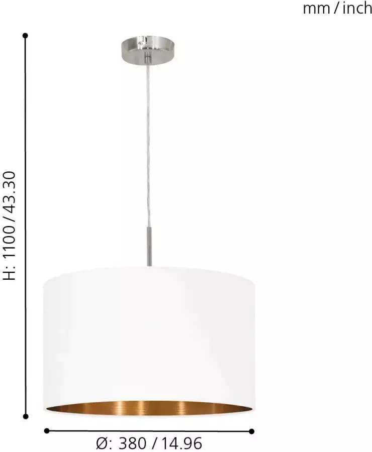 EGLO  Pasteri - Hanglamp - 1 Lichts - ø380 mm. - Nikkel-Mat - Wit - Koper - Foto 2