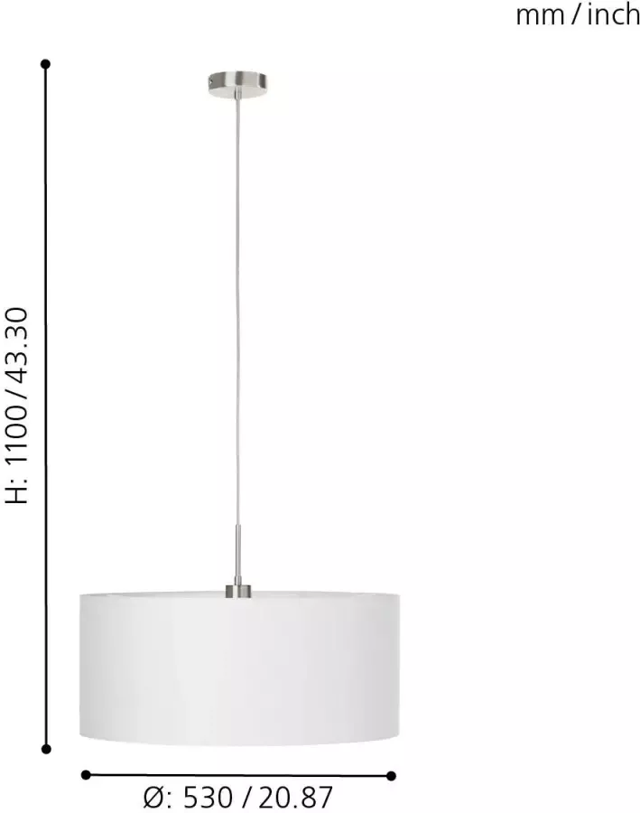 EGLO Hanglamp PASTERI wit ø53 x h110 cm excl. 1x e27 (elk max. 60 w) lamp van stof - Foto 3