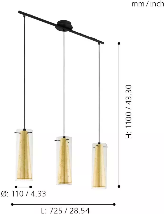EGLO  Pinto Gold Hanglamp - E27 - 72 5 cm - Zwart Goud - Foto 2