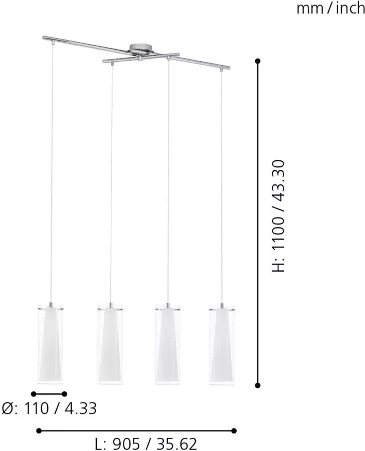 EGLO  Pinto - Hanglamp - 4 Lichts - Chroom - Helder  Wit